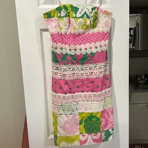 Lilly Pulitzer Strapless Dress with Marine Print and Lace Detail